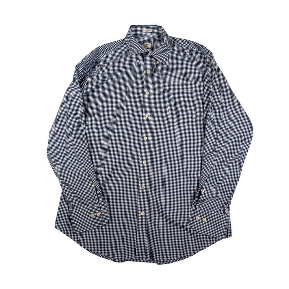 Peter Millar Nanoluxe Easy Care Mens Large Blue Gingham Check Button Down Shirt